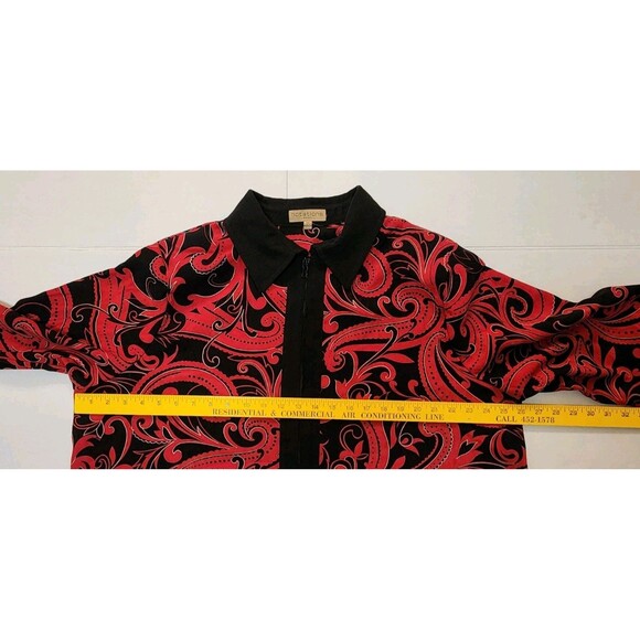 Notations Shirt Jacket Red Black Zippered 3XL Holiday Party Formal Chic Vintage - Picture 5 of 7